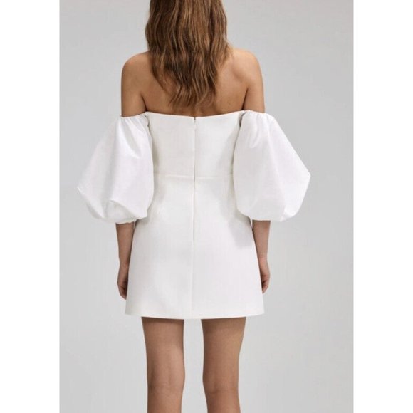 self-portrait White Bonded Crepe Puff Sleeve Mini Dress Wedding - Picture 6 of 11